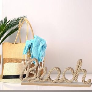 BEACH natural rope/cord accent plaque sign w coastal Mediterranean vibe